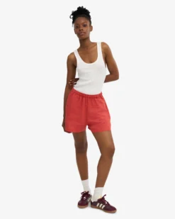 Linen Shorts - Red Tangerine