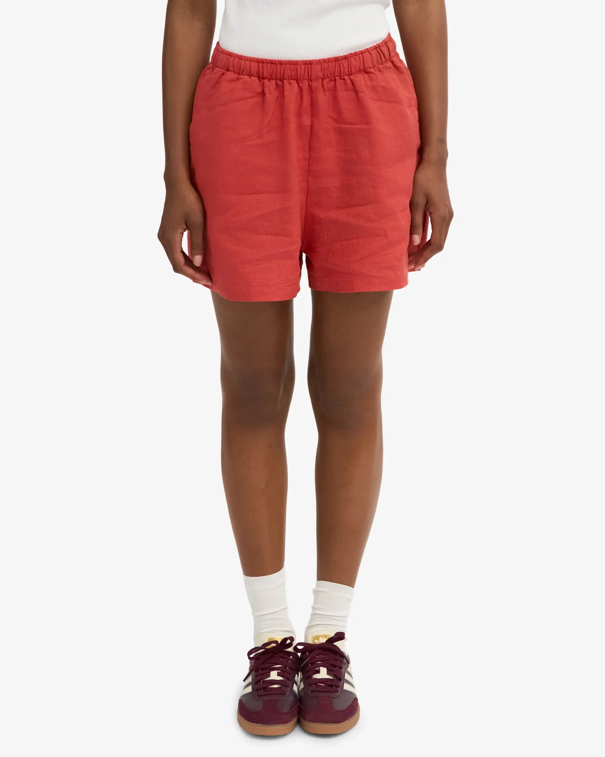 Linen Shorts - Red Tangerine