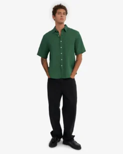 Linen SS Shirt - Emerald Green