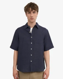 Linen SS Shirt - Navy Blue