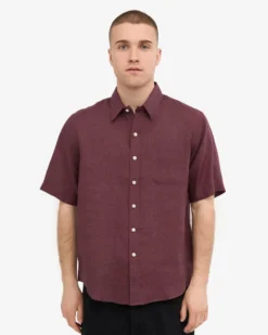 Linen SS Shirt - Oxblood Red