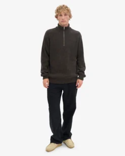 Merino Quarter Zip - Coffee Brown