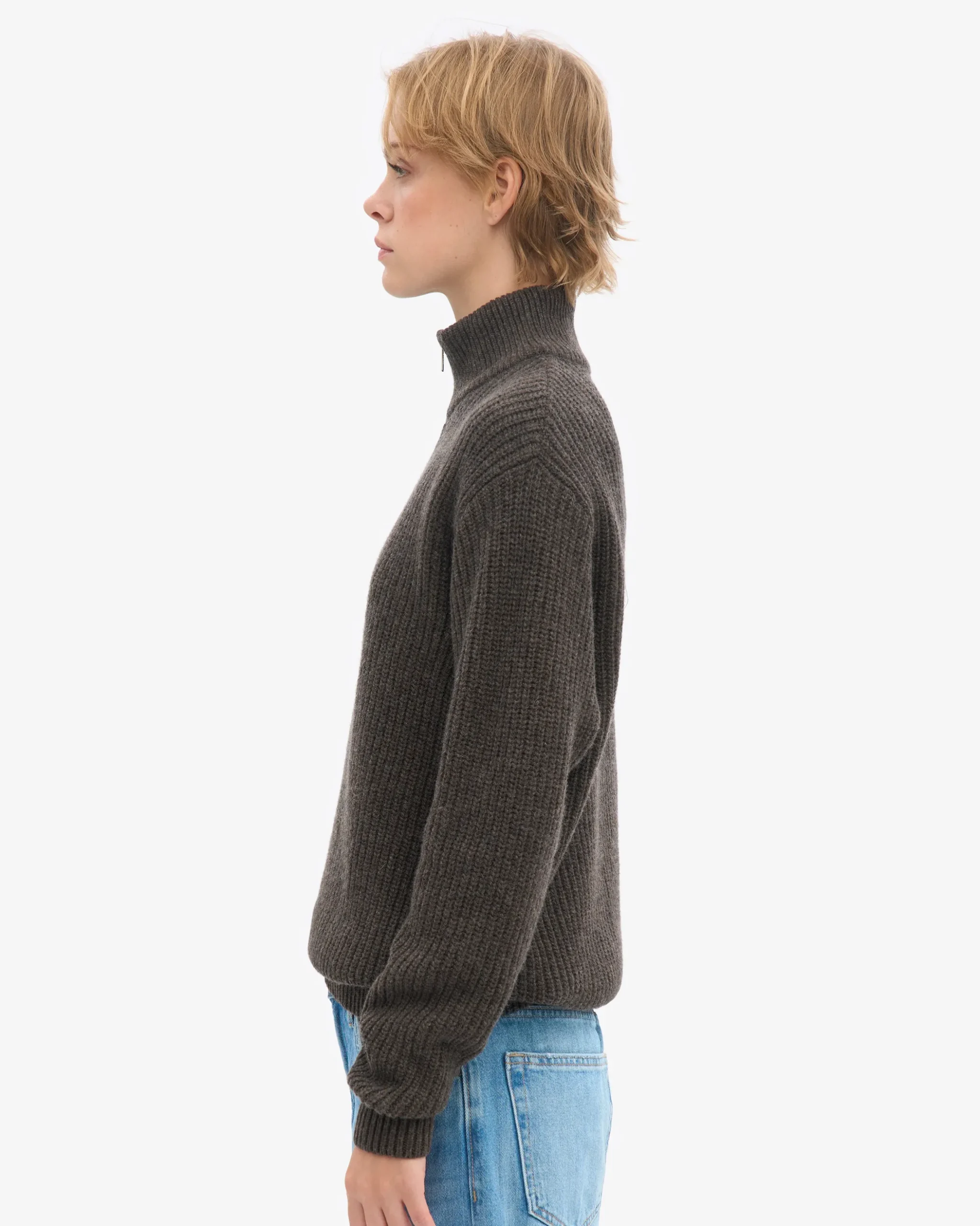 Merino Quarter Zip - Coffee Brown