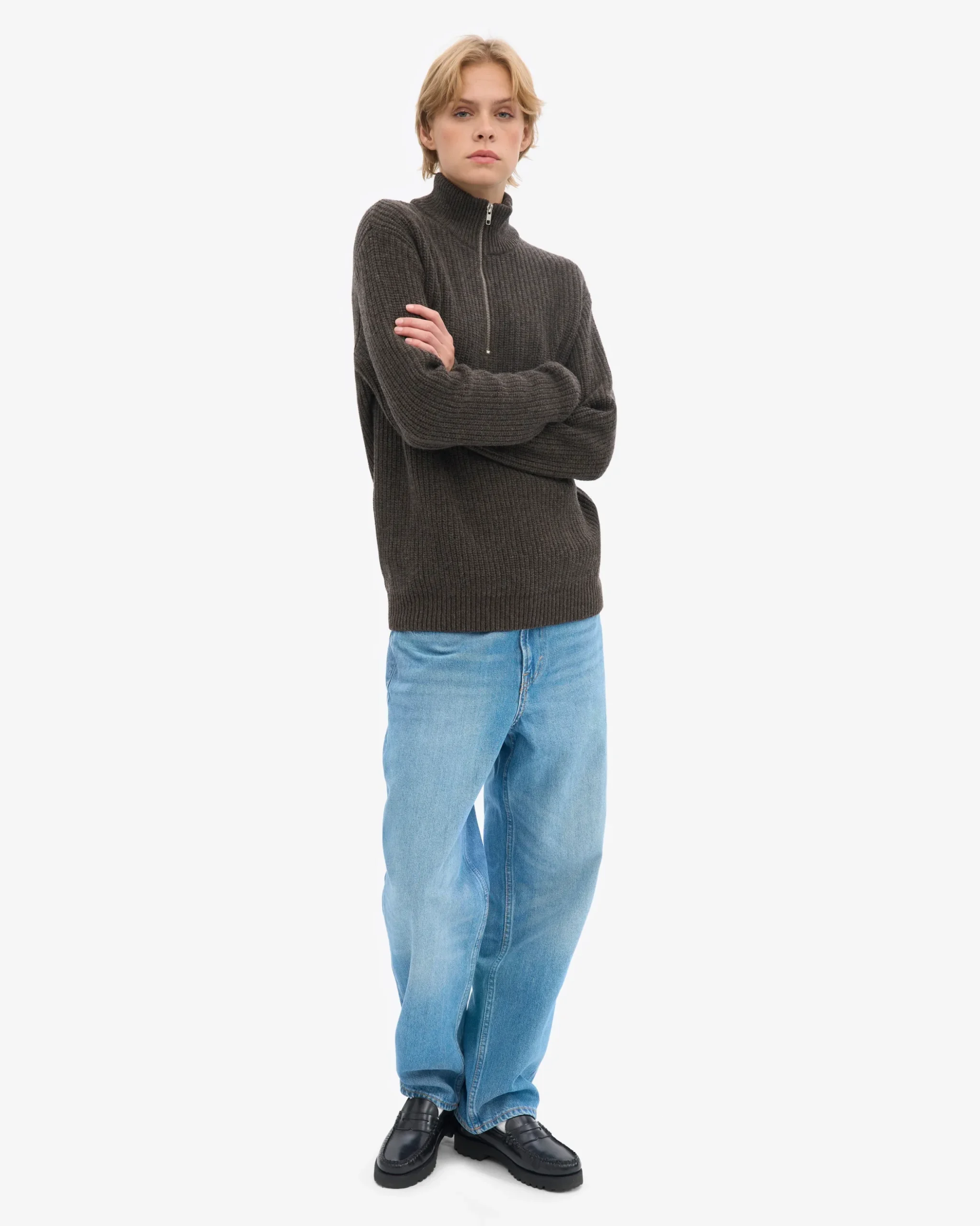 Merino Quarter Zip - Coffee Brown