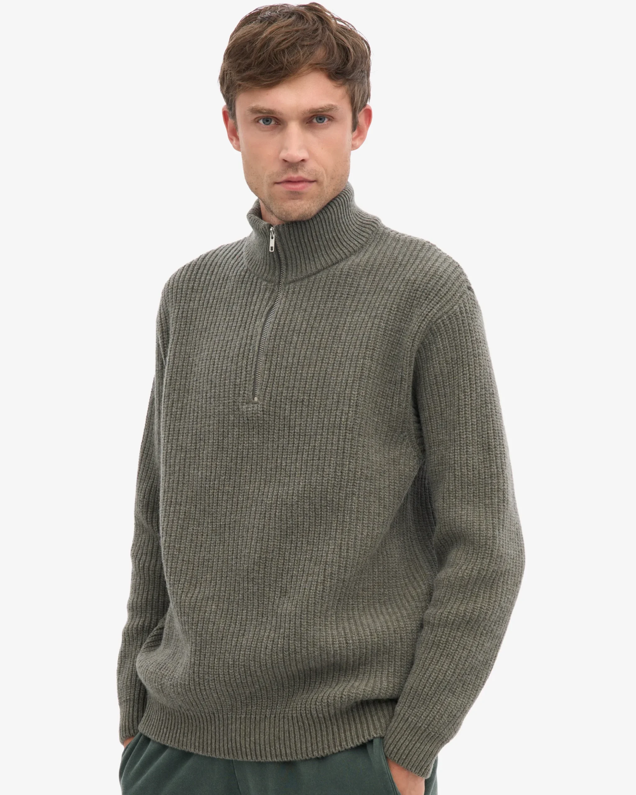 Merino Quarter Zip - Dusty Olive