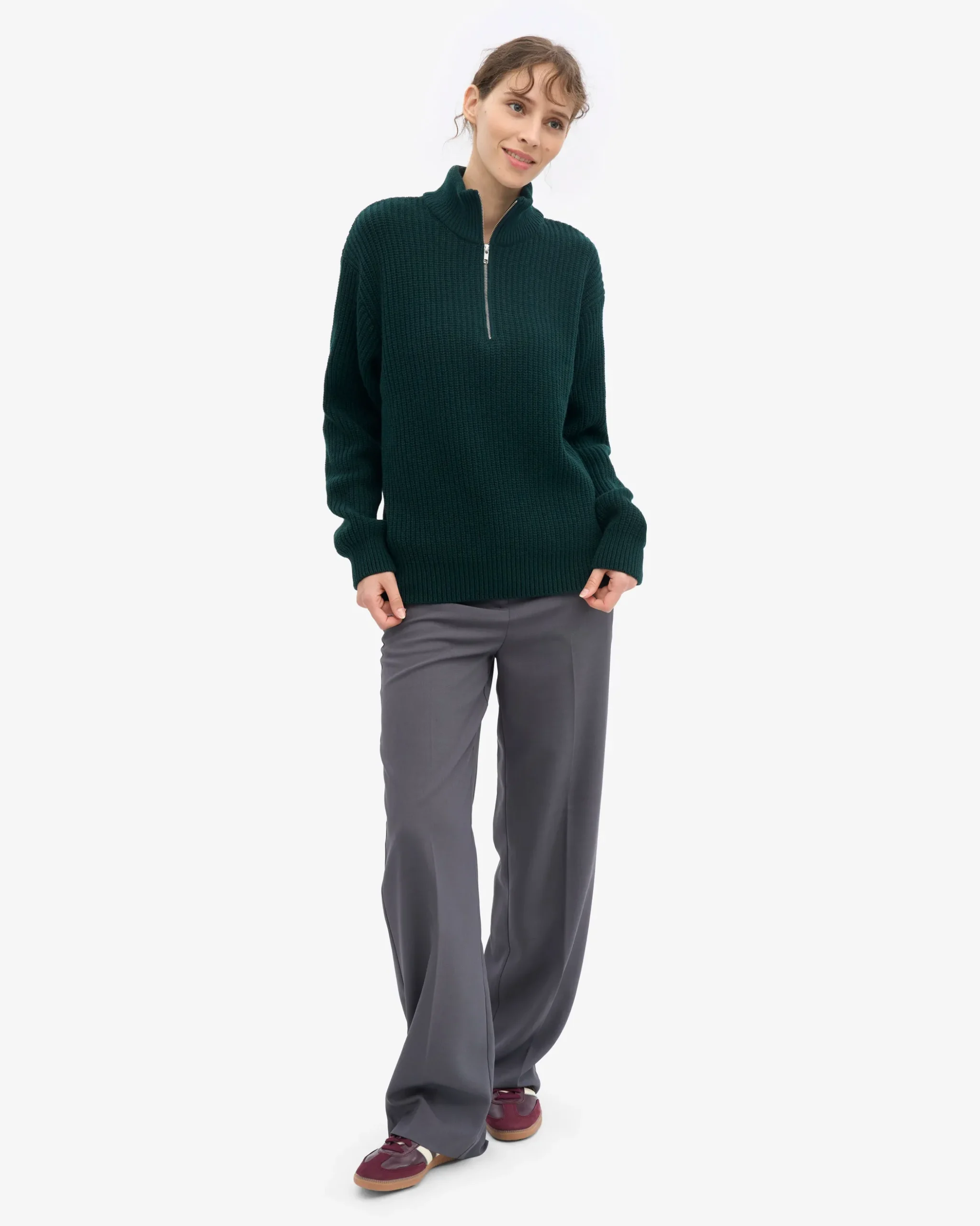 Merino Quarter Zip - Emerald Green