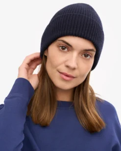 Merino Wool Beanie - Navy Blue
