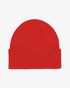 Merino Wool Beanie - Red Tangerine