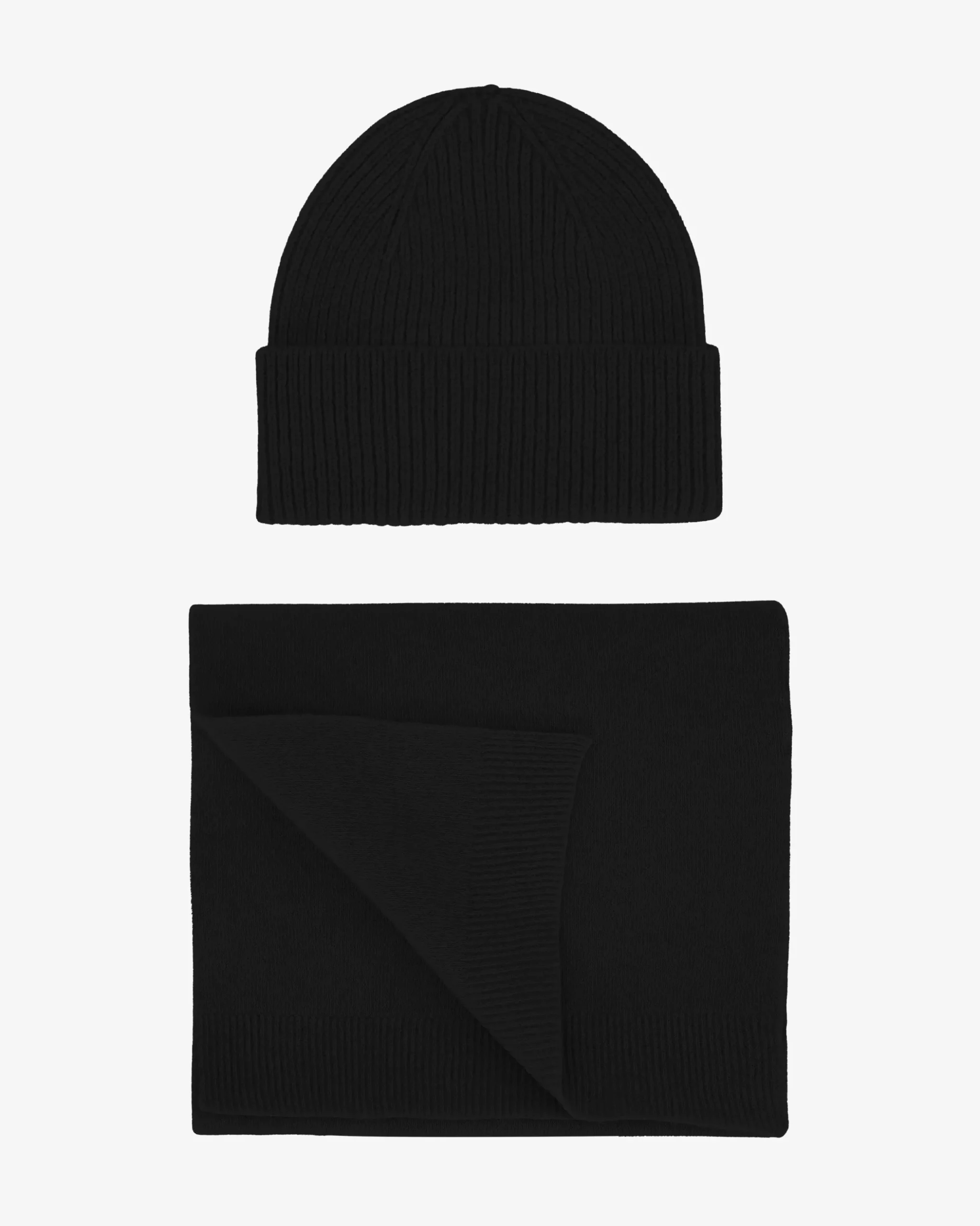 Merino Wool Beanie & Scarf - Deep Black