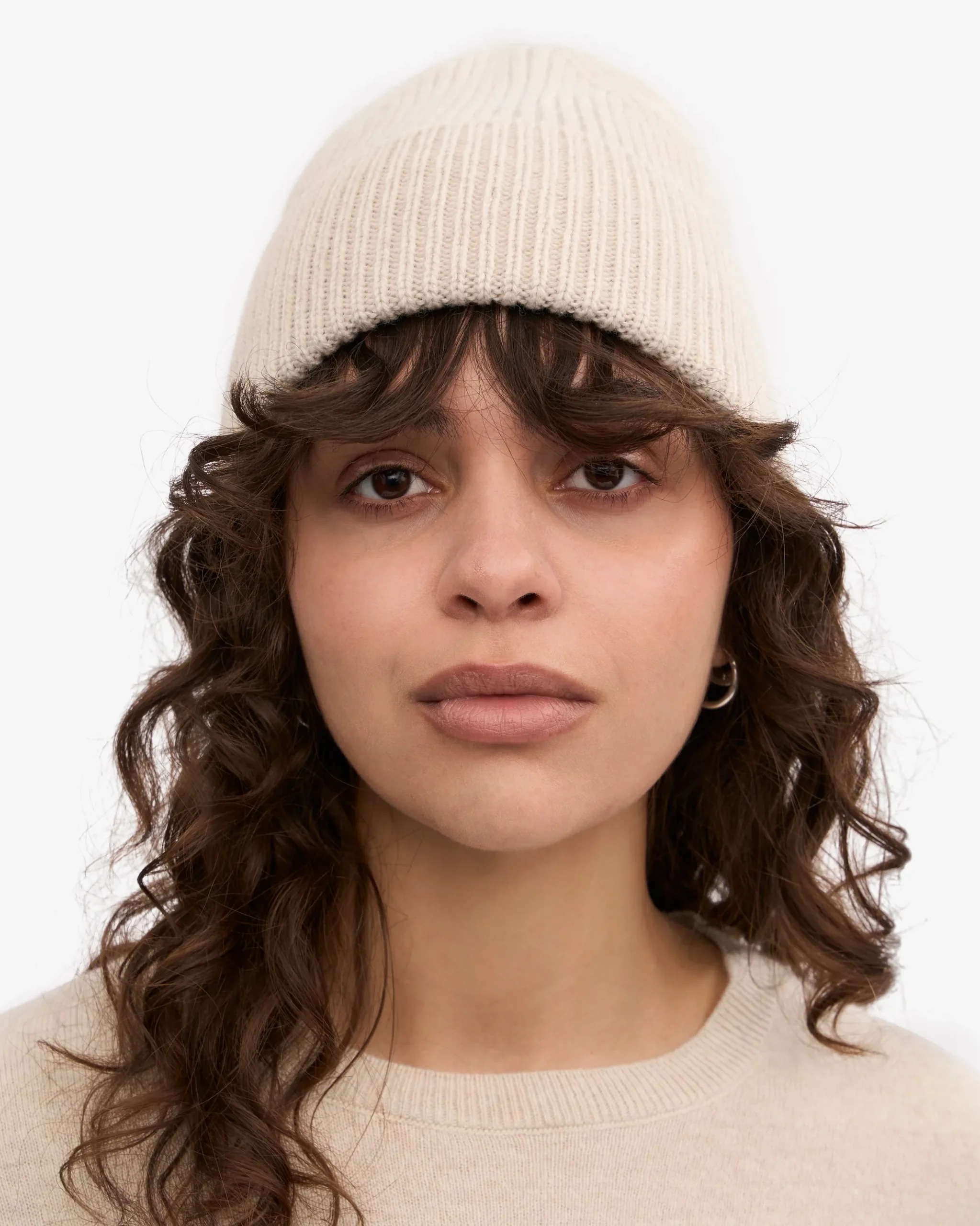 Merino Wool Beanie & Scarf - Ivory White