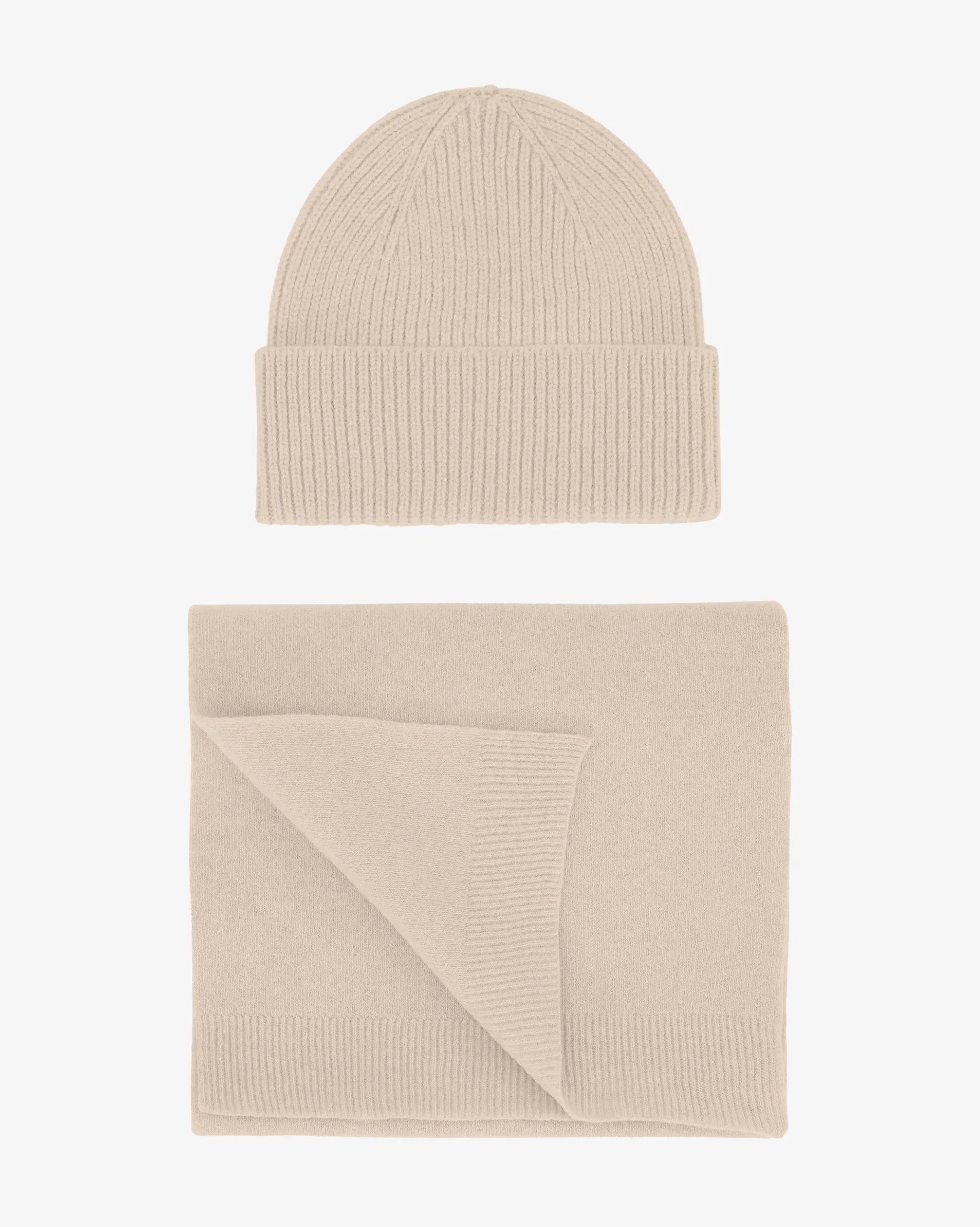 Merino Wool Beanie & Scarf - Ivory White