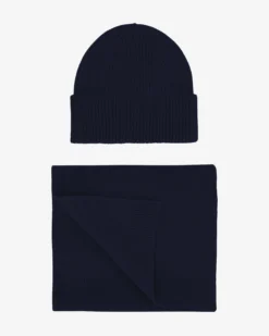 Merino Wool Beanie & Scarf - Navy Blue