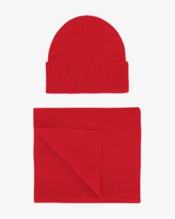 Merino Wool Beanie & Scarf - Scarlet Red