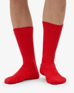 Merino Wool Blend Sock - Red Tangerine