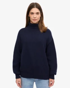 Merino Wool Turtleneck - Navy Blue