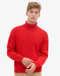 Merino Wool Turtleneck - Red Tangerine