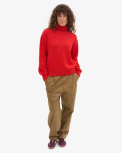 Merino Wool Turtleneck - Red Tangerine