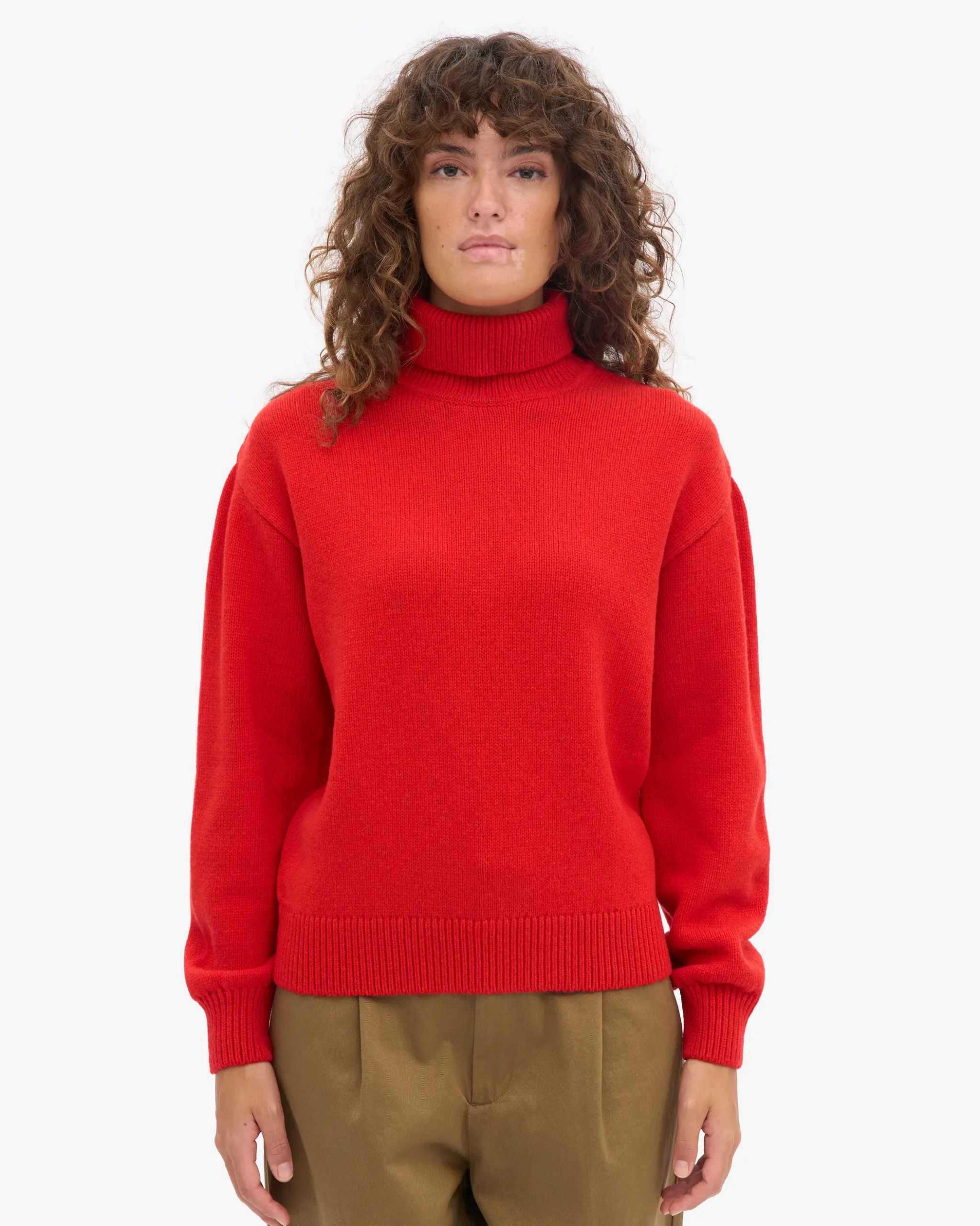 Merino Wool Turtleneck - Red Tangerine