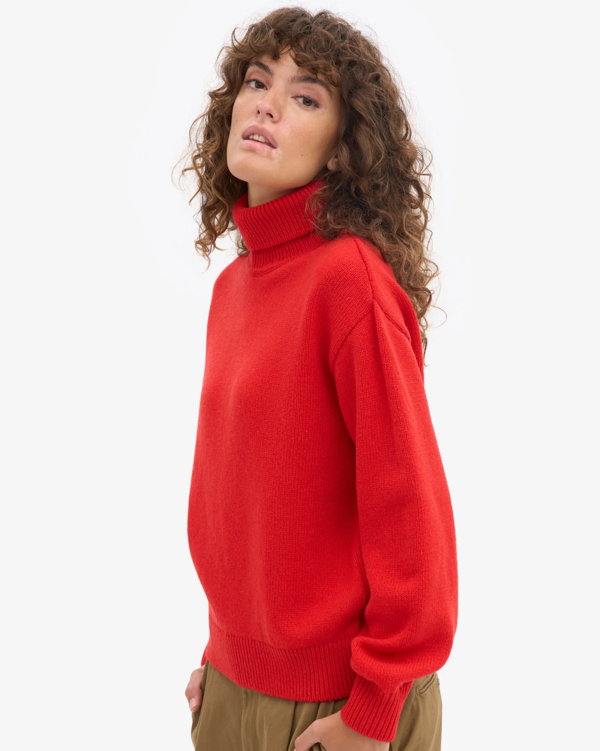 Merino Wool Turtleneck - Red Tangerine