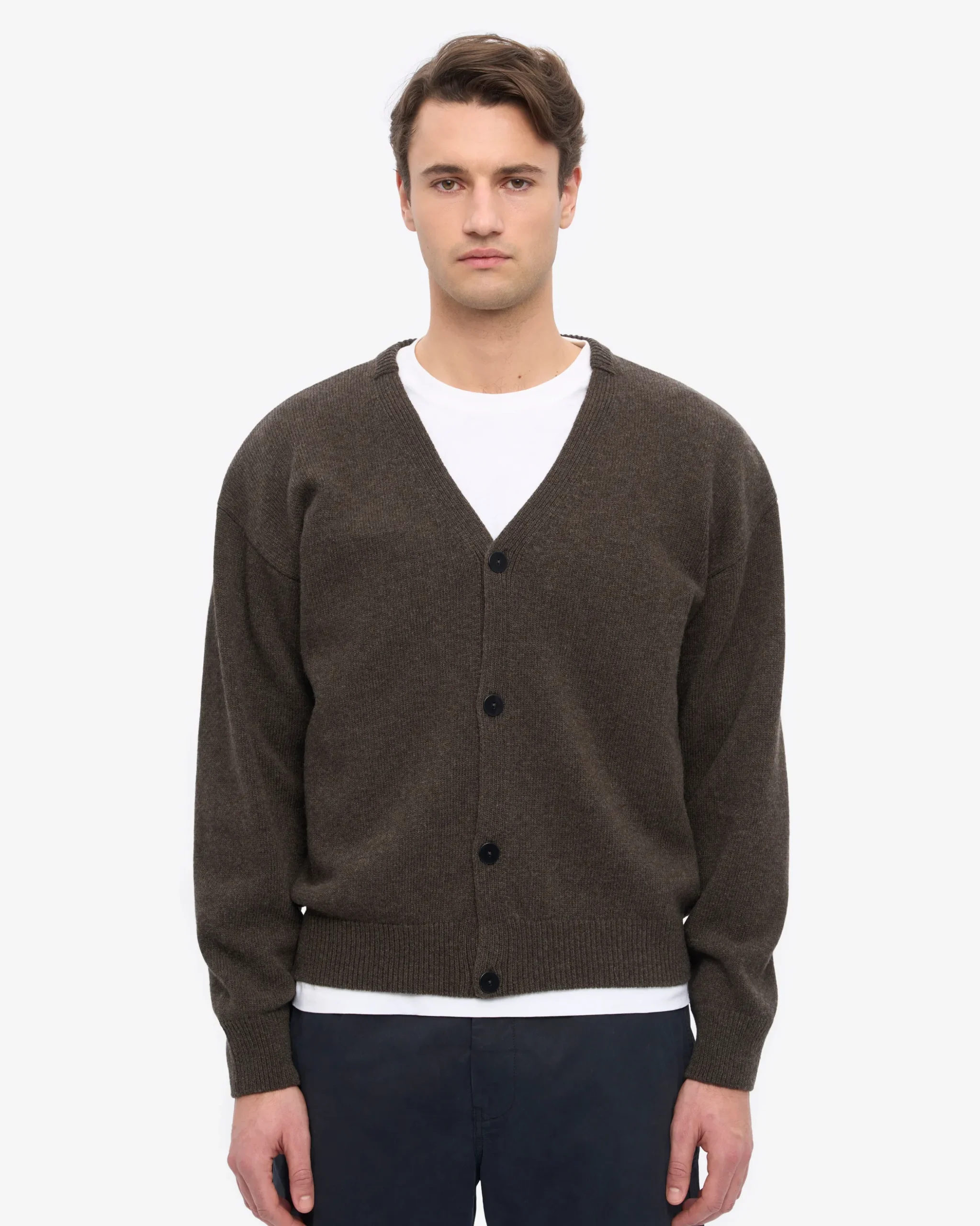 Merino Wool V-Neck Cardigan - Coffee Brown