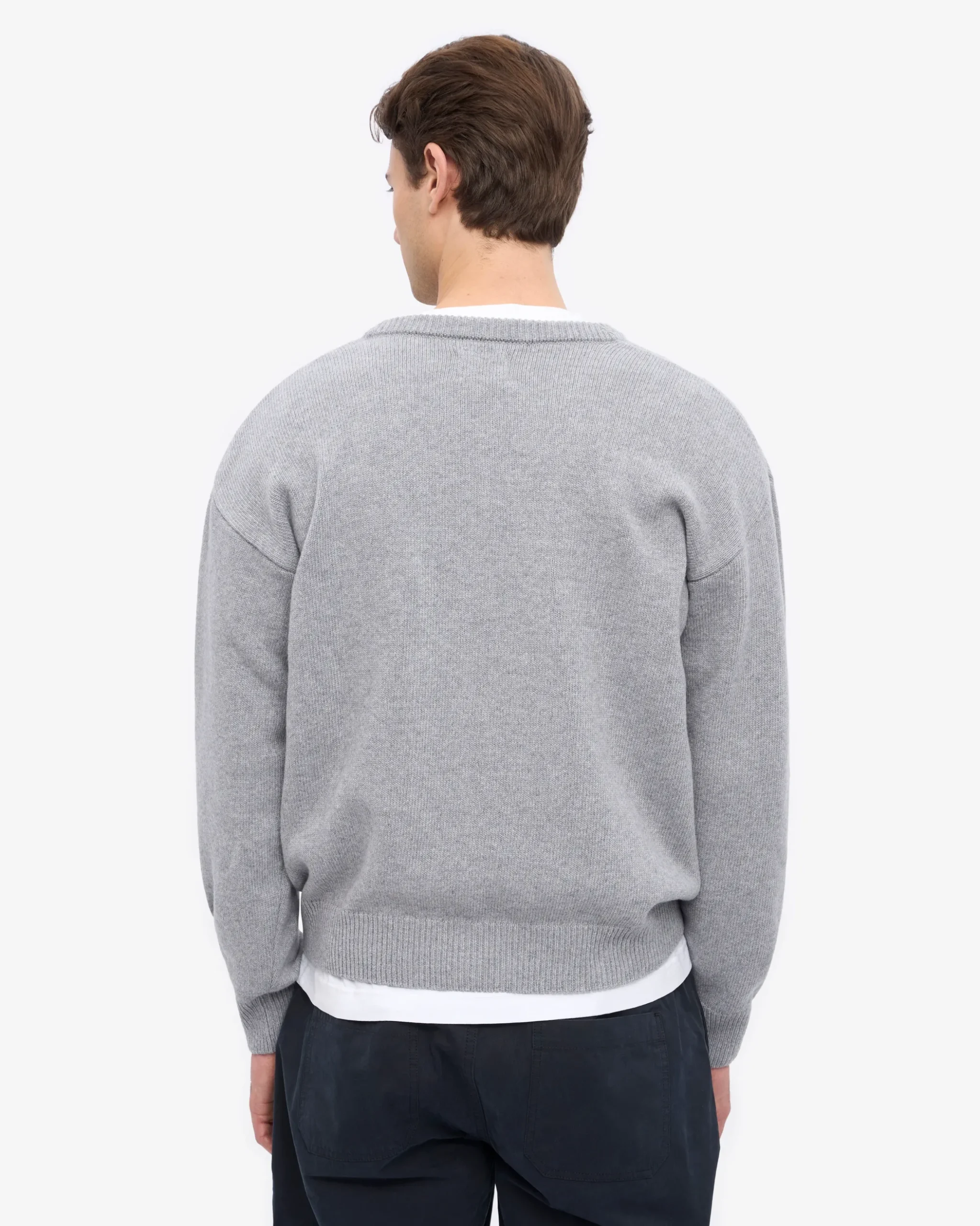 Merino Wool V-Neck Cardigan - Heather Grey