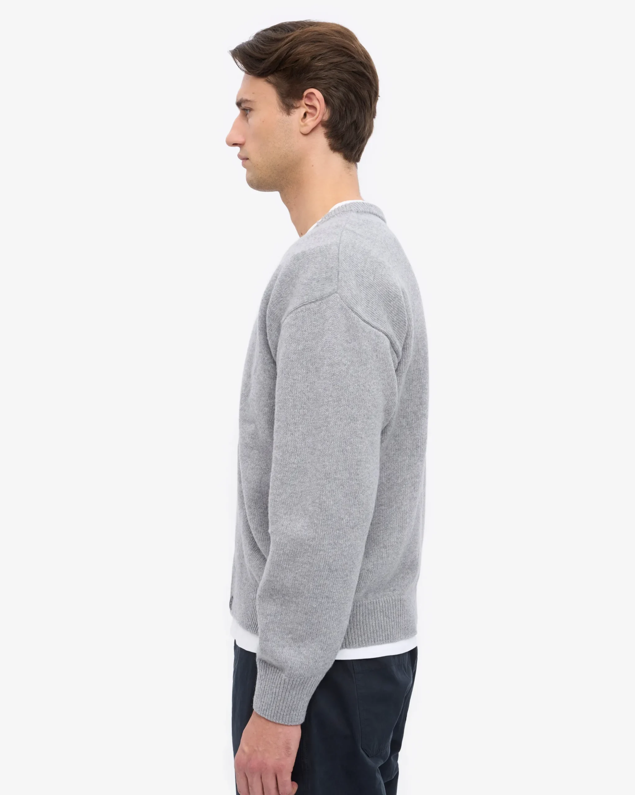 Merino Wool V-Neck Cardigan - Heather Grey