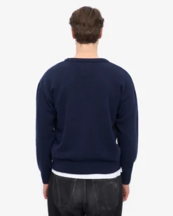 Merino Wool V-Neck Cardigan - Navy Blue