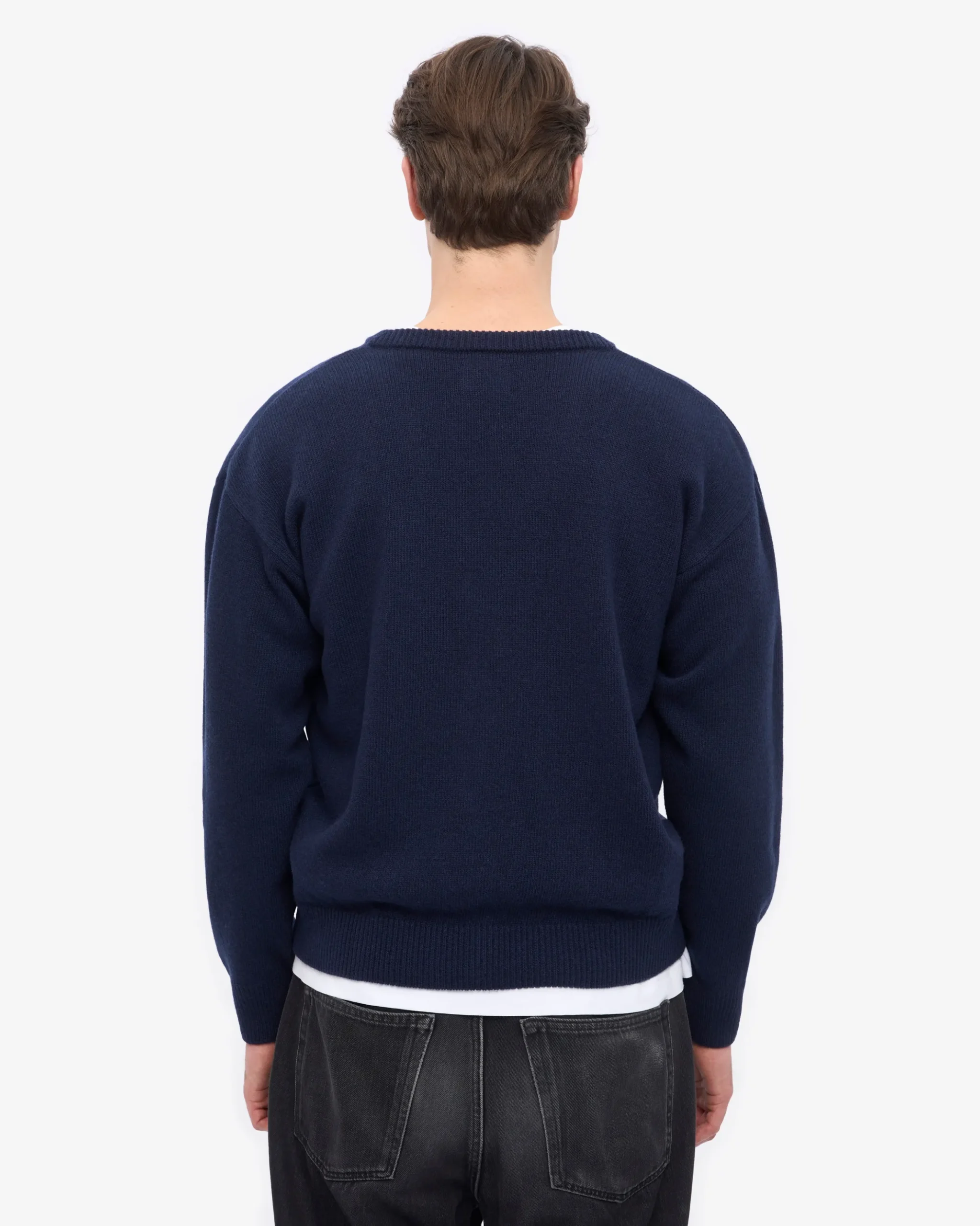 Merino Wool V-Neck Cardigan - Navy Blue