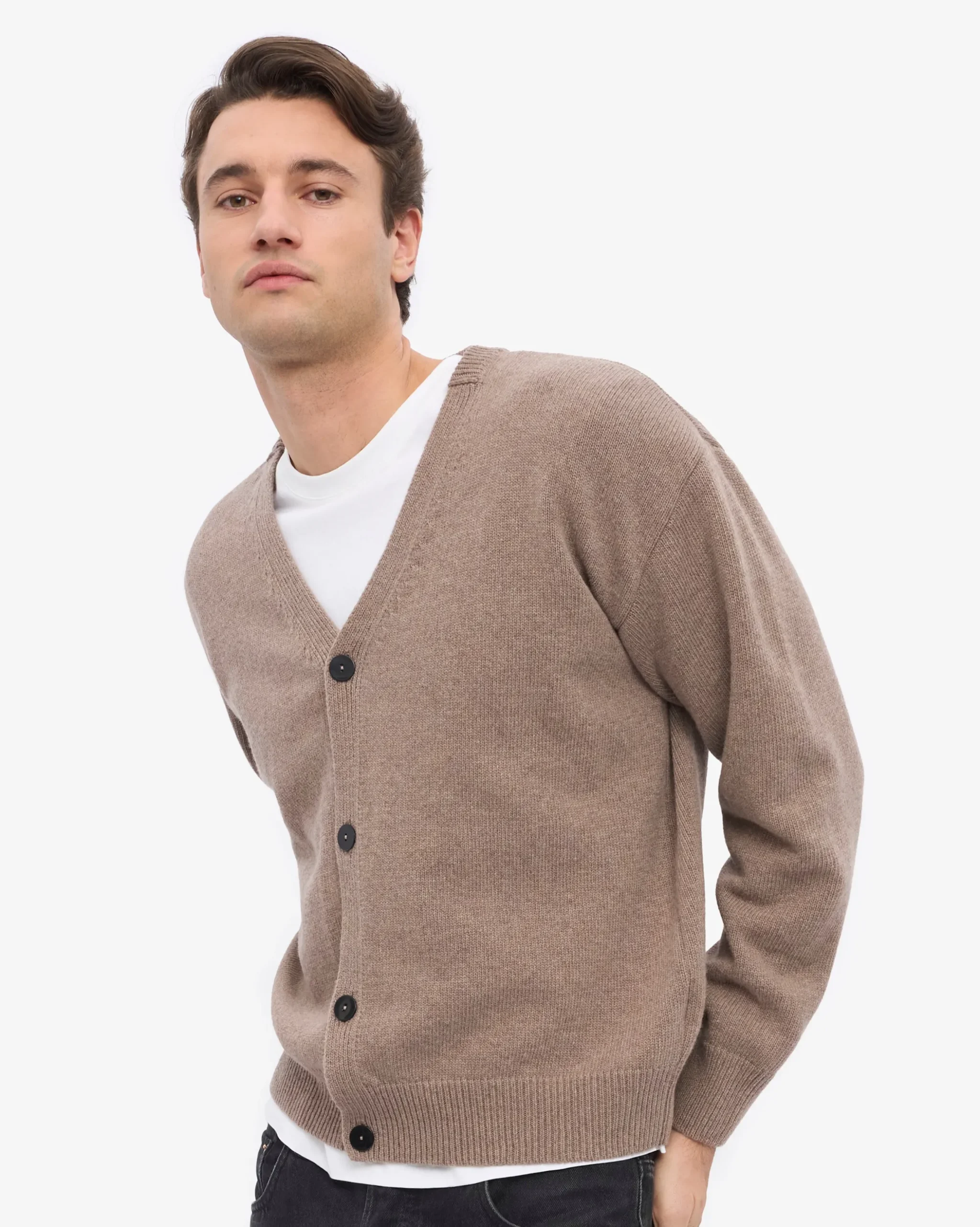 Merino Wool V-Neck Cardigan - Warm Taupe