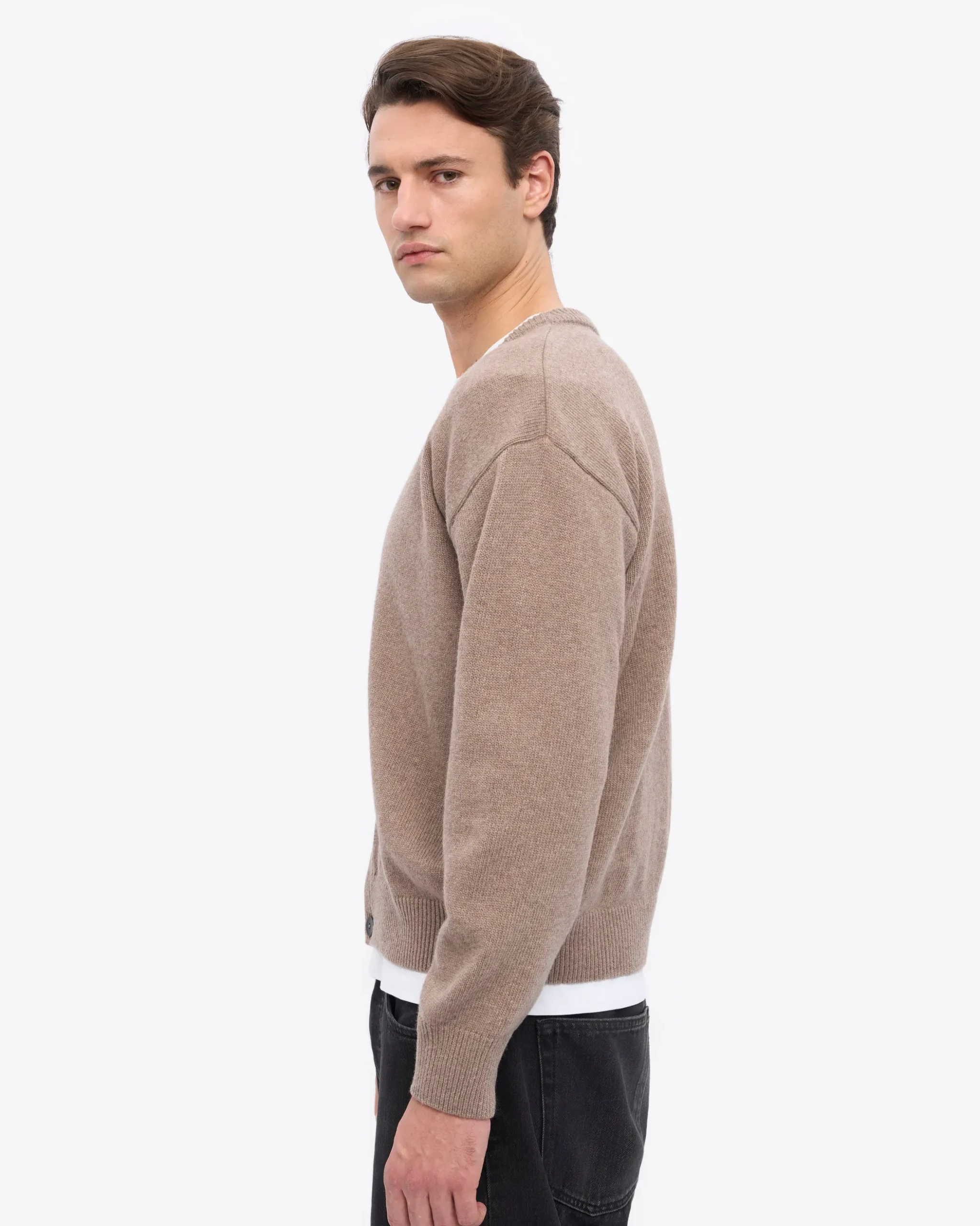Merino Wool V-Neck Cardigan - Warm Taupe