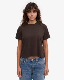 Organic Boxy Crop Tee - Coffee Brown