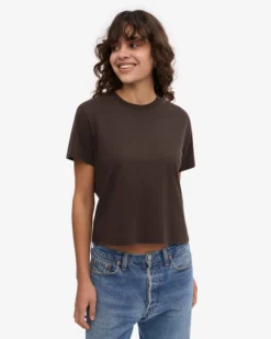Organic Boxy Crop Tee - Coffee Brown