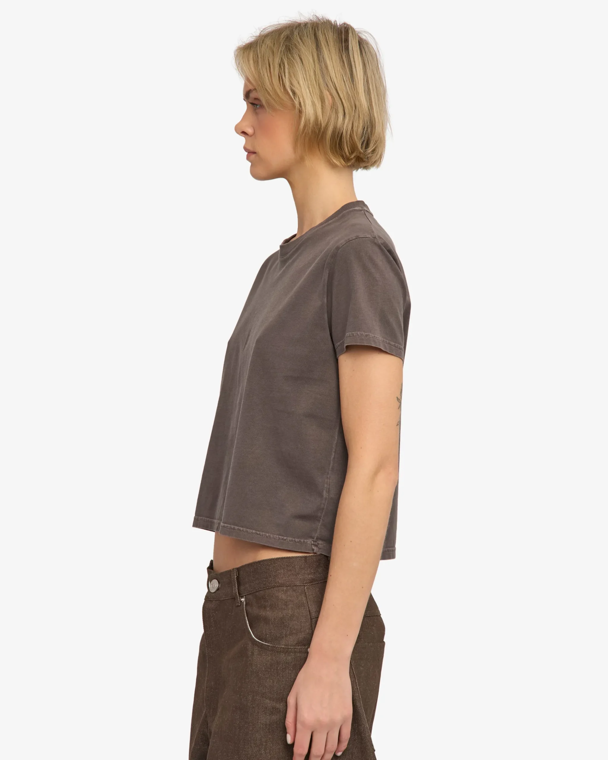 Organic Boxy Crop Tee - Faded Mud