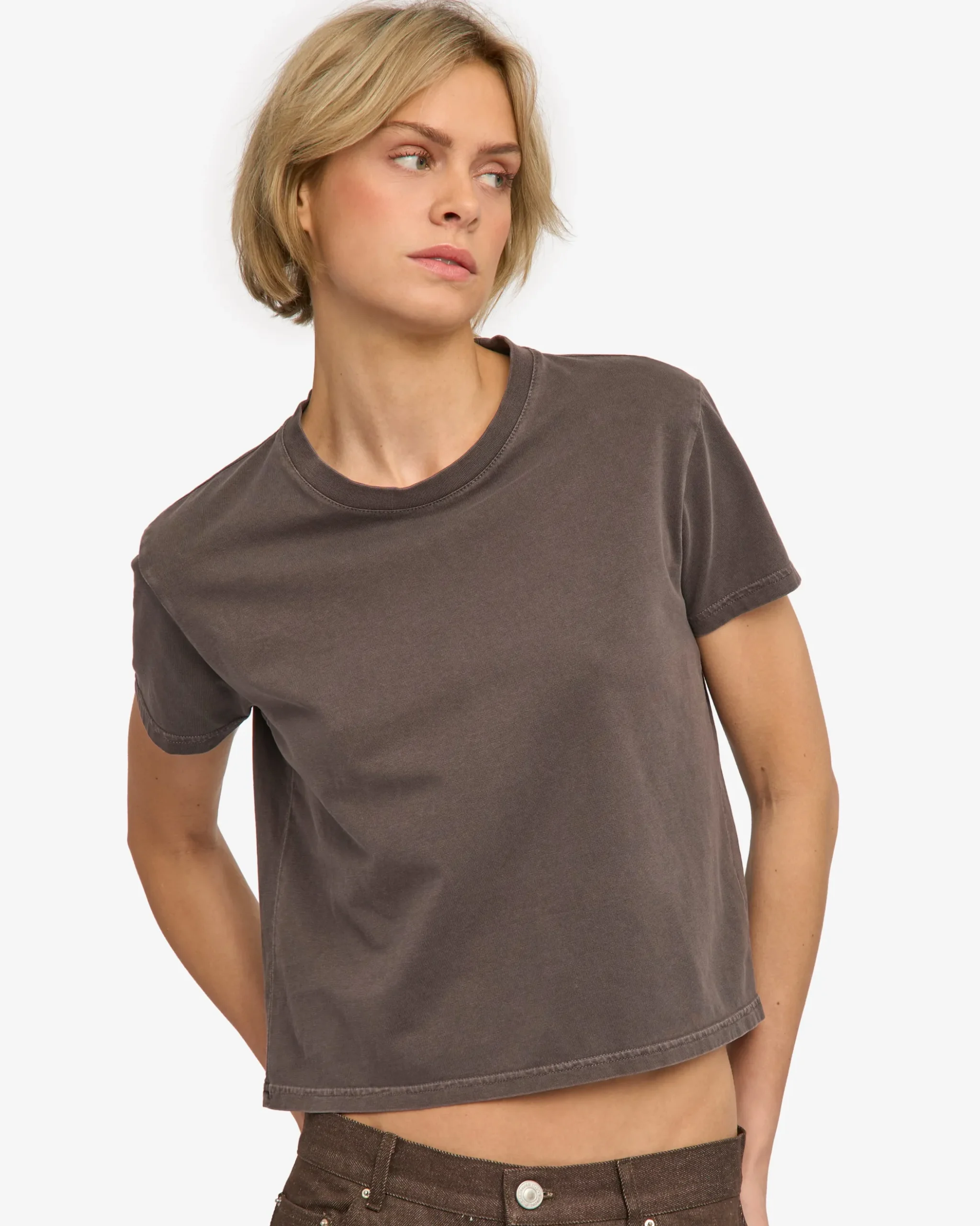 Organic Boxy Crop Tee - Faded Mud