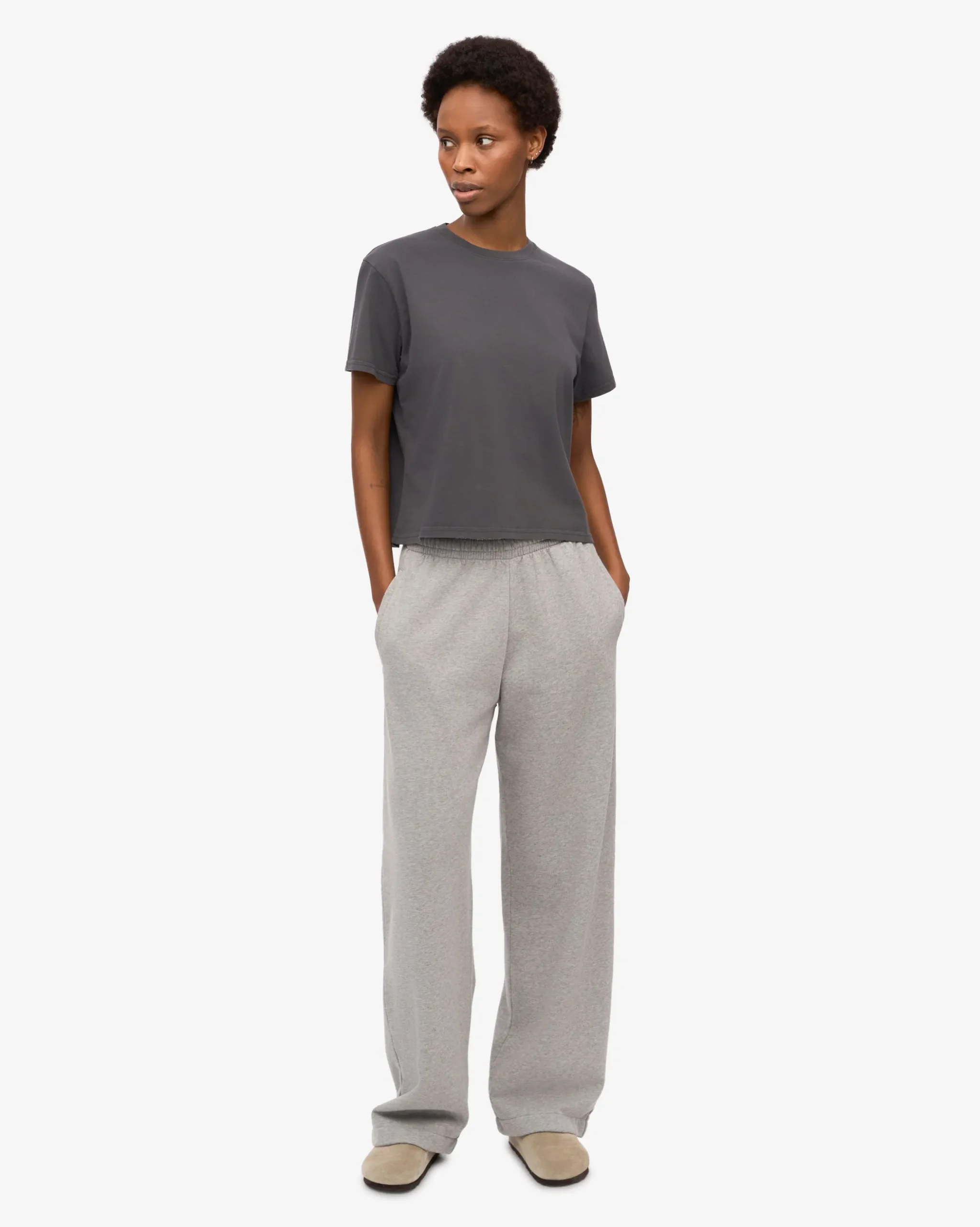 Organic Boxy Crop Tee - Lava Grey
