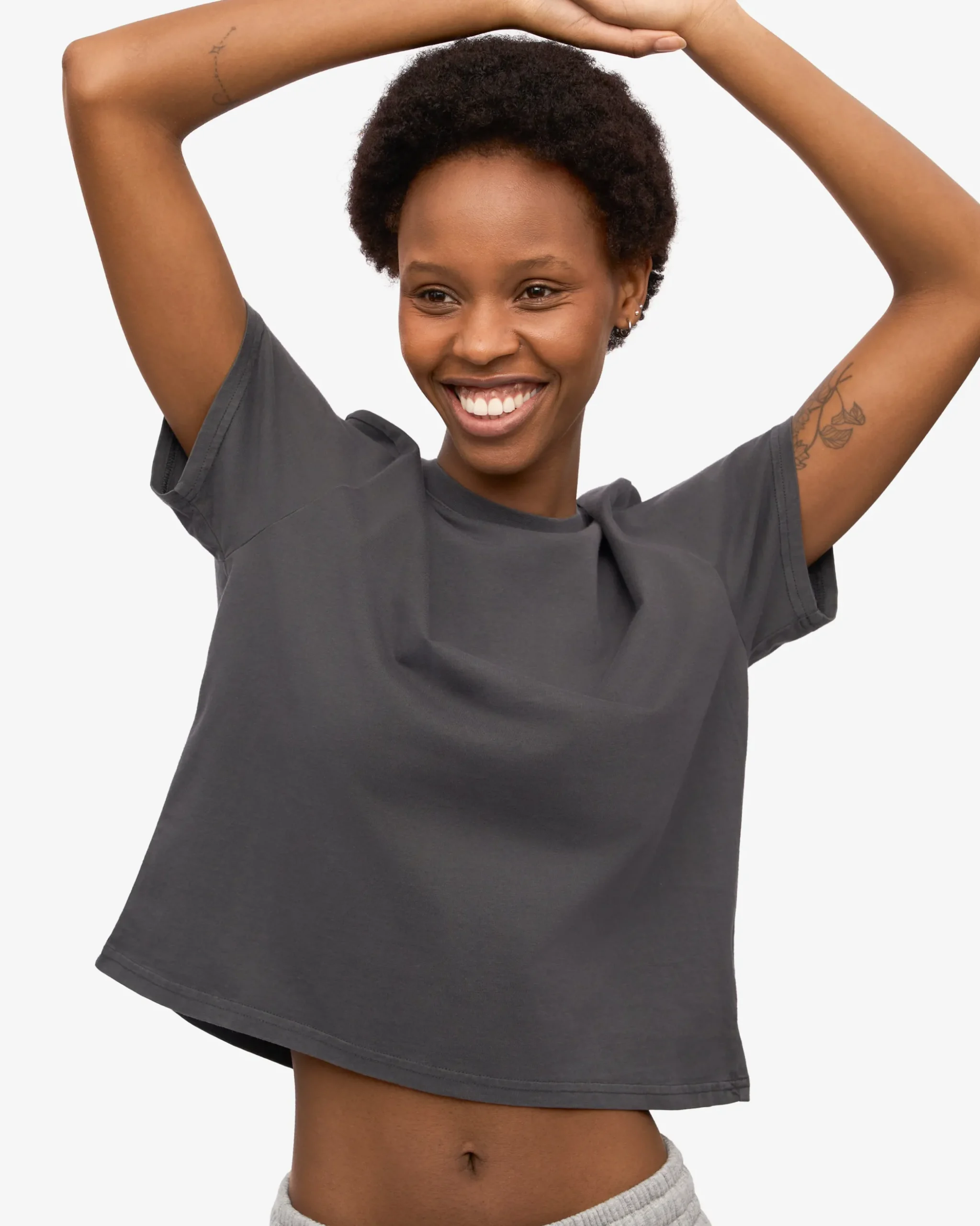 Organic Boxy Crop Tee - Lava Grey
