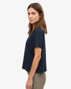 Organic Boxy Crop Tee - Navy Blue