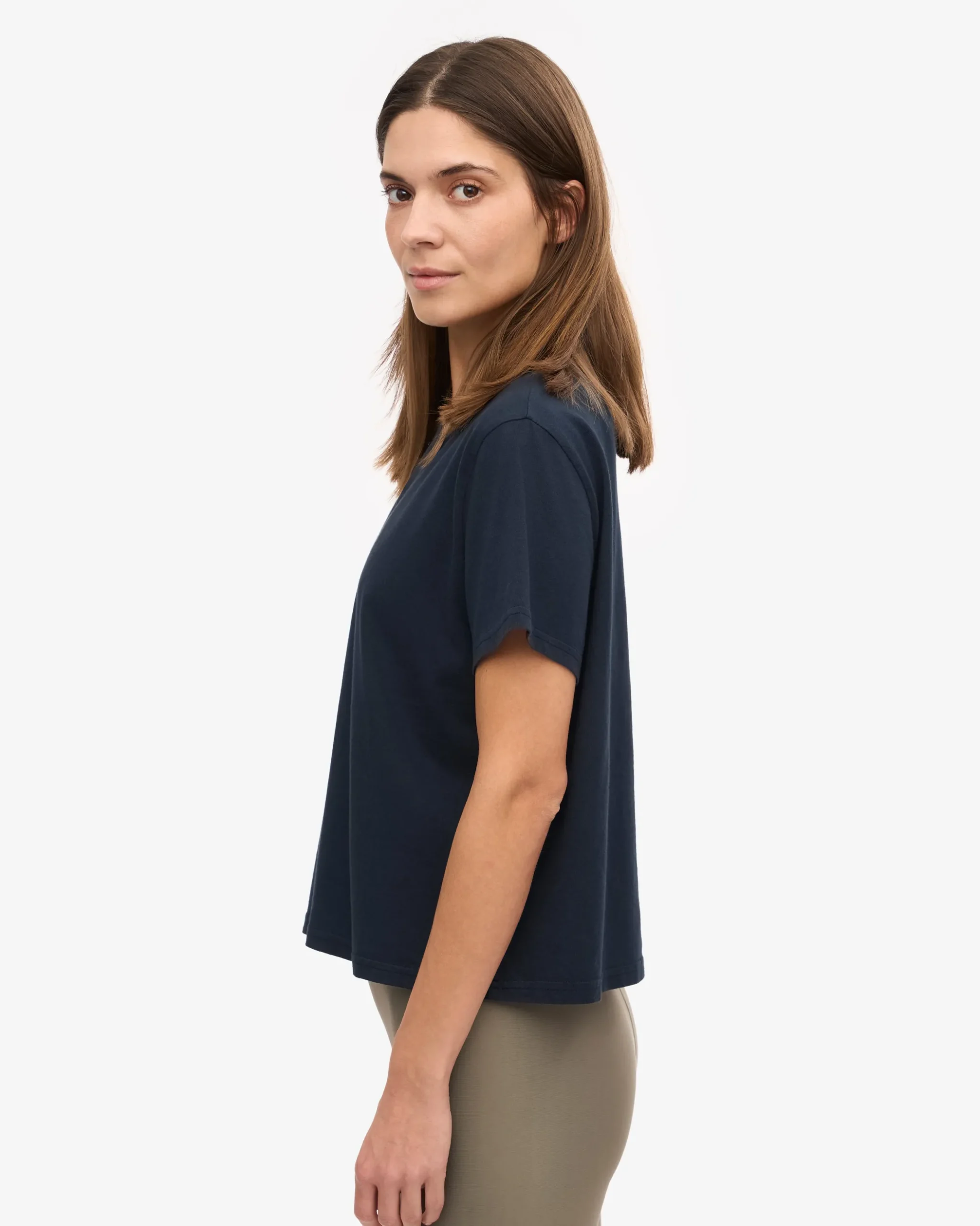 Organic Boxy Crop Tee - Navy Blue