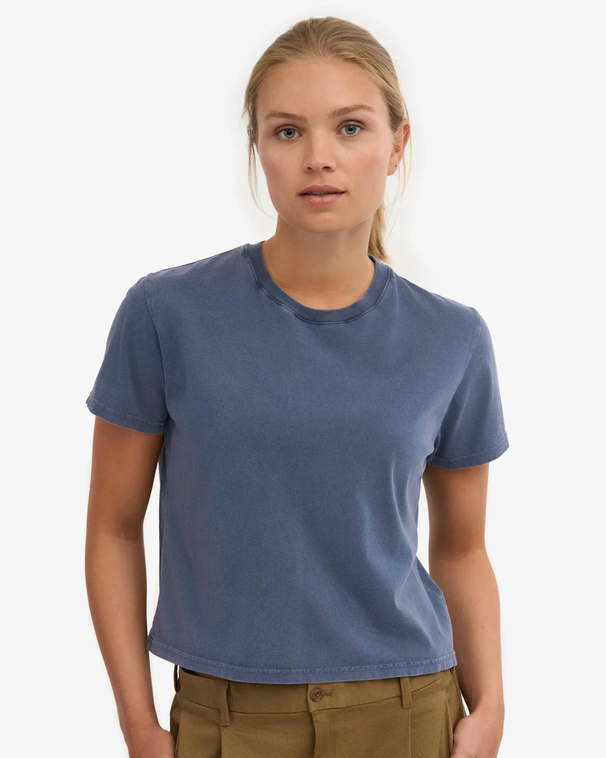 Organic Boxy Crop Tee - Neptune Blue