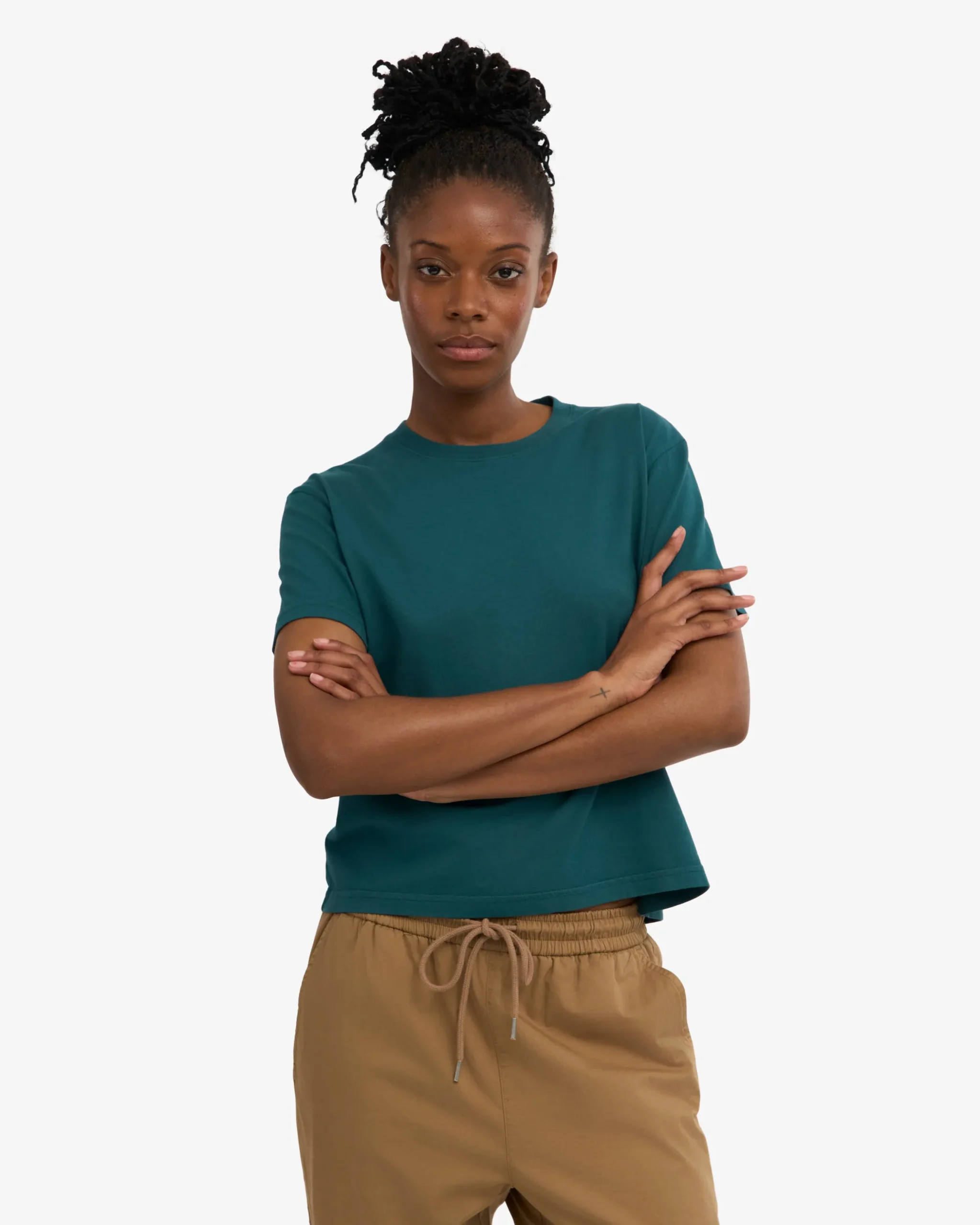 Organic Boxy Crop Tee - Ocean Green