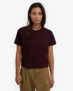 Organic Boxy Crop Tee - Oxblood Red