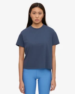 Organic Boxy Crop Tee - Petrol Blue