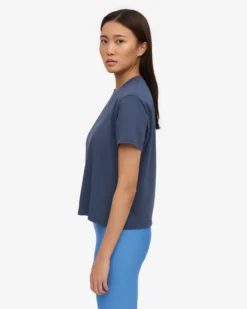 Organic Boxy Crop Tee - Petrol Blue