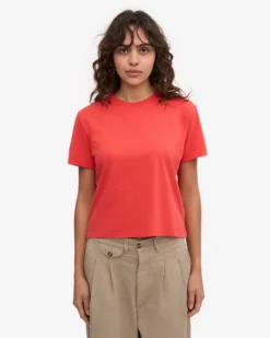 Organic Boxy Crop Tee - Red Tangerine