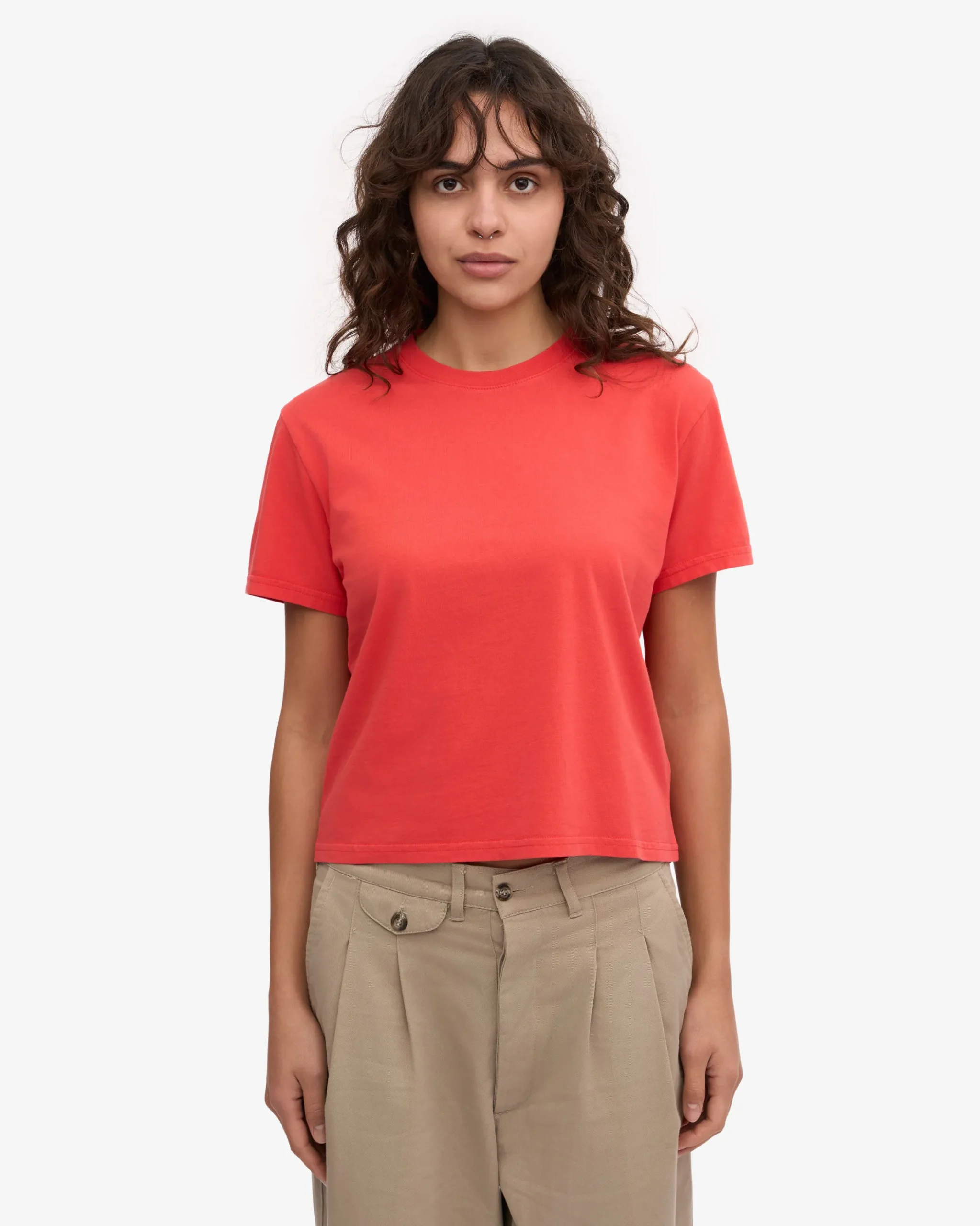 Organic Boxy Crop Tee - Red Tangerine