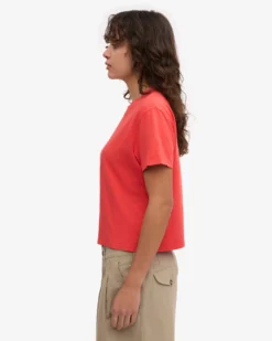 Organic Boxy Crop Tee - Red Tangerine