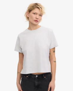 Organic Boxy Crop Tee - Snow Melange