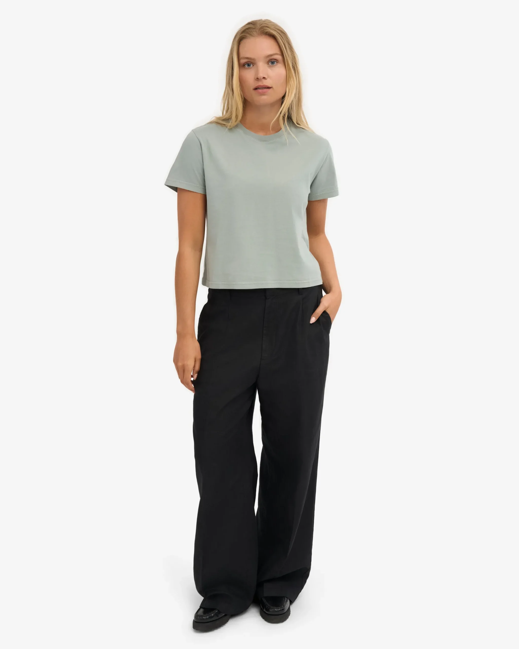 Organic Boxy Crop Tee - Steel Blue