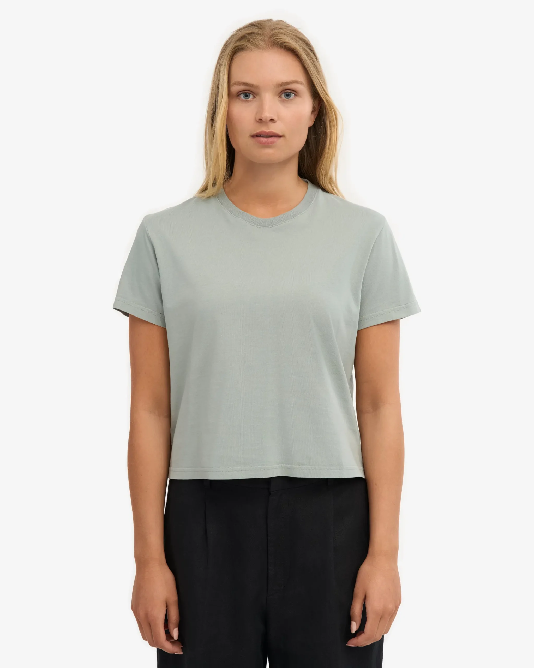 Organic Boxy Crop Tee - Steel Blue