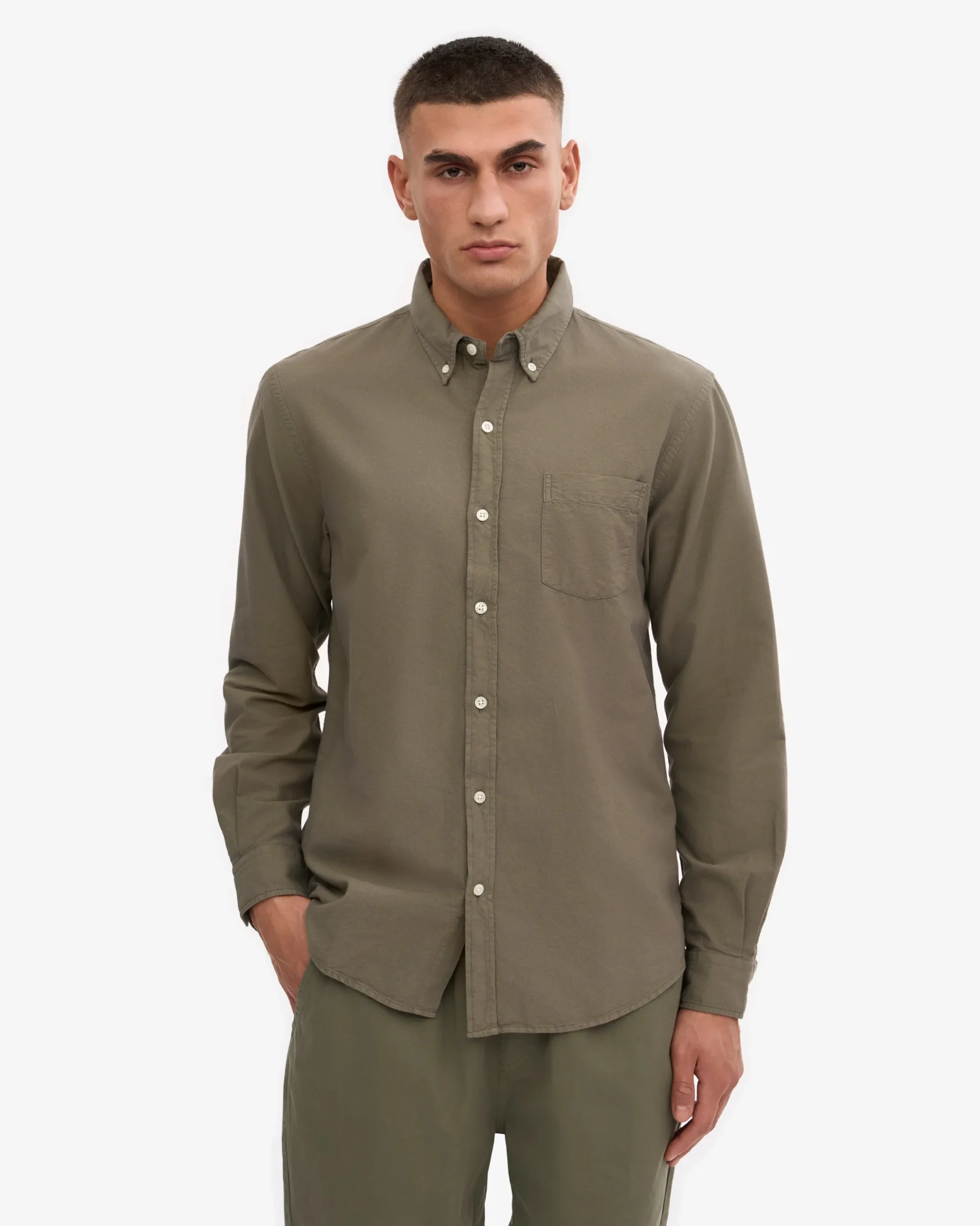 Organic Button Down Shirt - Dusty Olive